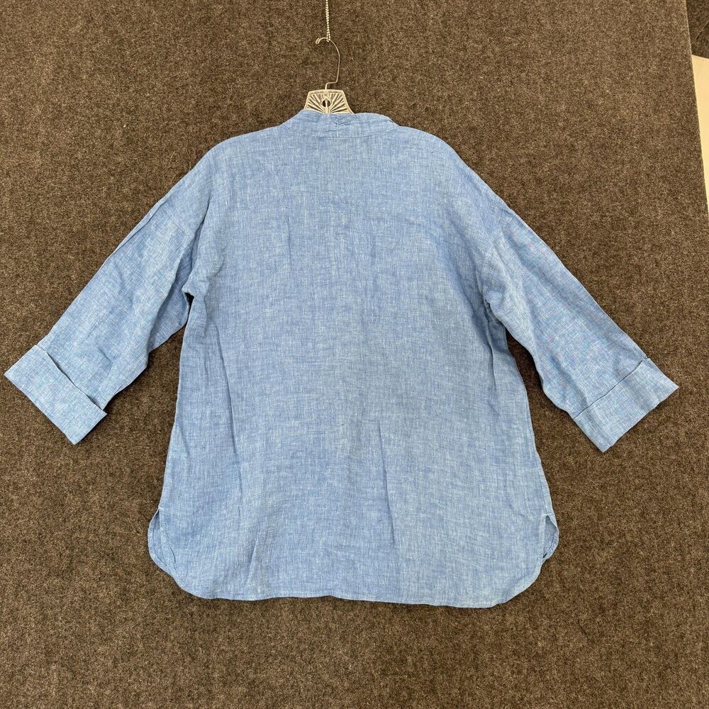 Pure Jill Linen Shirt Womens Small Blue Tunic 3/4 Sleeve V Neck Casual - Picture 6 of 8
